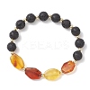 Natural Amber and Lava Rock Beads Stretch Bracelets for Women BJEW-JB13383-02-2