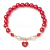 2Pcs Valentine's Day Theme Acrylic Pearl Round Beaded Stretch Bracelets BJEW-JB11422-3