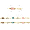 Natural Mixed Gemstone Column & Clear Cubic Zirconia Flat Round Link Chain LS-CHC-G017-01G-2