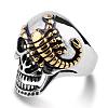 Two Tone 316L Surgical Stainless Steel Skull with Scorpion Finger Ring SKUL-PW0002-034G-GP-1