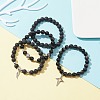 4Pcs 4 Style Natural Silver Obsidian & Lava Rock Stretch Bracelets Set BJEW-JB09480-2