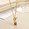 304 Stainless Steel Pave Cubic Zirconia Square Birth Stone Pendant OT Necklaces FS-WGEE56A-05-1