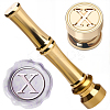 1Pc Golden Tone Brass Wax Seal Stamp Heads with Bamboo Stick Shaped Handles STAM-CP0001-05X-1