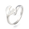 Natural Shell Heart Open Cuff Ring with Clear Cubic Zirconia RJEW-N039-09P-1
