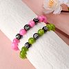 Hot Pink Gold Natural Yellow Jade Round Beaded Stretch Bracelet BJEW-SW00077-05-4
