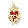 Brass with Glass Dark Red Sacred Heart Connector Charms X-KK-L253-27G-04-1