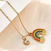 304 Stainless Steel Rhinestone Rainbow Pendant Necklaces for Women NJEW-U043-03G-2