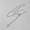Jesus Cross Virgin Zinc Alloy Pendant Glass Pearl Round Rosary Bead Necklaces for Women Men NJEW-WH0022-21-1
