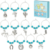 12Pcs 12 Style Synthetic Turquoise & Brass Beaded Wine Glass Charms AJEW-SC0002-20-1