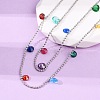 304 Stainless Steel Ball Chain Colorful Cubic Zirconia Flat Round Tassel Double Layer Necklaces for Women LS-NJEW-A051-05P-3
