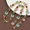 Brass Pave Colorful Cubic Zirconia Rectangle Square Teardrop Tennis Necklaces NJEW-G183-09G-2
