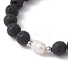 Dyed Natural Lava Rock & Pearl Beaded Strtch Bracelet BJEW-JB10053-01-3