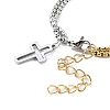 304 Stainless Steel Hollow Cross Charm Bracelet with Double Layer Box Chains LS-BJEW-A002-01-3