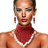 Alloy & Natural Shell & Wood Bead Necklaces & Dangle Earrings for Women FS-WG28A7F-01-2