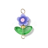 5Pcs 5 Colors Handmade Polymer Clay Flower Connector Charms with Glass Leaf PALLOY-MZ00803-01-3