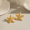 Starfish 304 Stainless Steel Rhinestone Stud Earrings LS-EJEW-P332-04G-1