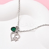 Valentine's Day 304 Stainless Steel & Green Glass Leaf Heart Pendant Cable Chain Necklaces for Women NJEW-FS00014-02-2