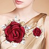 Cloth Rose with Crystal Rhinestone Brooch Pin JEWB-WH0028-12LG-3