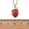 Brass Micro Pave Cubic Zirconia Strawberry Pendant Neckalces for Women NJEW-S448-01G-5