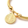 Ion Plating(IP) 304 Stainless Steel Saint Benedict Charms Twist Rope Bangle for Women BJEW-P283-06G-3