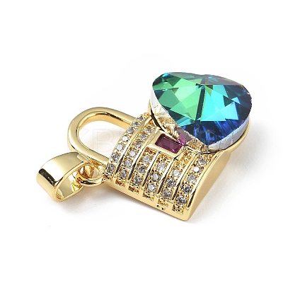 Real 18K Gold Plated Rack Plating Brass Micro Pave Clear Cubic Zirconia Pendants KK-C015-17G-15-1