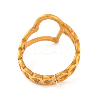Ion Plating(IP) 304 Stainless Steel Hollow Heart Open Cuff Finger Rings for Women RJEW-S414-15B-G-1
