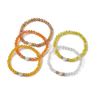 5Pcs Glass & Brass & Acrylic Beaded Stretch Bracelets Set BJEW-JB09677-03-1