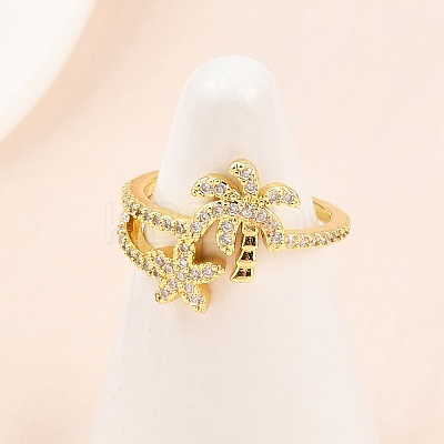 Brass Micro Pave Cubic Zirconia Cuff Rings for Women RJEW-Z113-42G-1