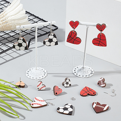 Sport Ball Theme Heart Wood Dangle Earrings DIY Making Kit DIY-SC0024-94-1