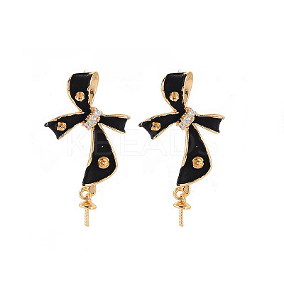 Brass Micro Pave Clear Cubic Zirconia Stud Earring Findings with Enamel KK-S356-617A-NF-1