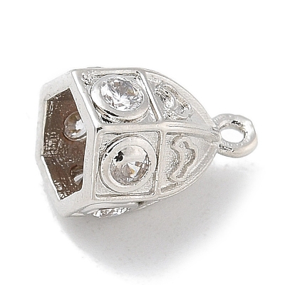 Rack Plating Brass Micro Pave Clear Cubic Zirconia Bead Cap Bails KK-L224-003P-1