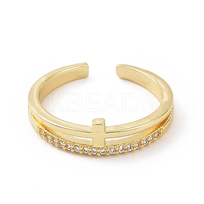 Clear Cubic Zirconia Cross Open Cuff Ring RJEW-G283-08G-1