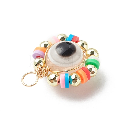 Copper Wire Wrapped Evil Eye Plastic Pendants PALLOY-JF01936-1