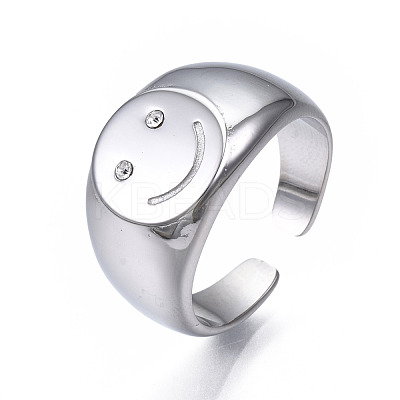 304 Stainless Steel Smiling Face Open Cuff Ring RJEW-T023-90P-1