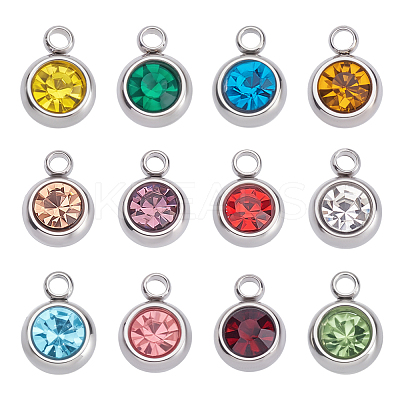 72Pcs 12 Colors 201 Stainless Steel Rhinestone Charms STAS-ME0002-32-1