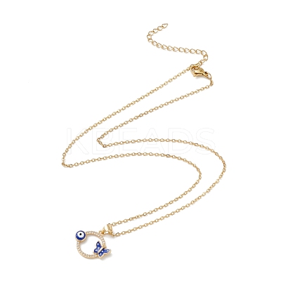 Clear Cubic Zirconia Ring with Evil Eye and Butterfly Pendant Necklace X-NJEW-O125-54G-1