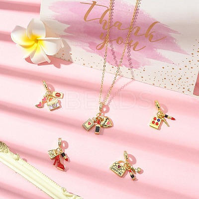 5Pcs 5 Styles Woman Theme Brass Enamel European Dangle Charms KK-CJ0003-91-1