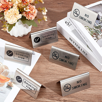6Pcs 2 Styles 201 Stainless Steel NO SMOKING & SMOKING AREA Signs AJEW-CP0003-90-1