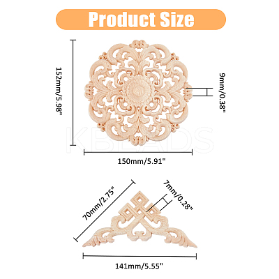 5Pcs 2 Styles Wood Carved Onlay Applique Craft AJEW-DC0001-66-1