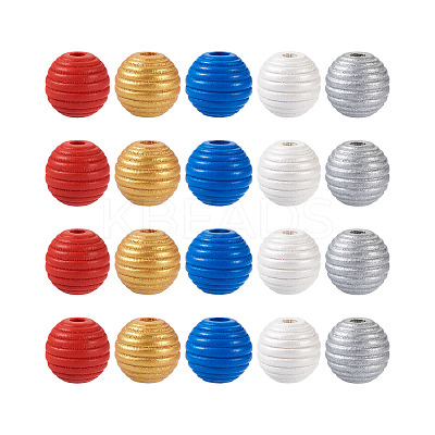 50Pcs 5 Styles Painted Natural Wood Beehive European Beads WOOD-FW0001-01-1