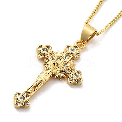 Crucifixion Cross Brass Micro Pave Cubic Zirconia Pendant Necklaces LS-NJEW-S385-02G-1