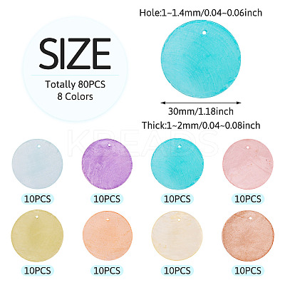 80Pcs 8 Colors Spray Painted Natural Capiz Shell Pendants BSHE-TA0001-24-1