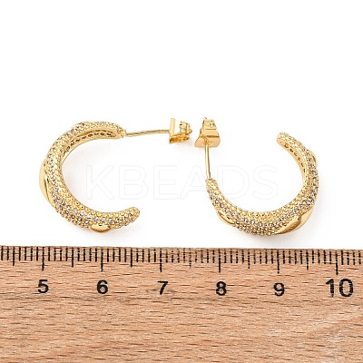 Brass Micro Pave Clear Cubic Zirconia C-Shaped with Rhombus Stud Earrings EJEW-B153-17G-02-1