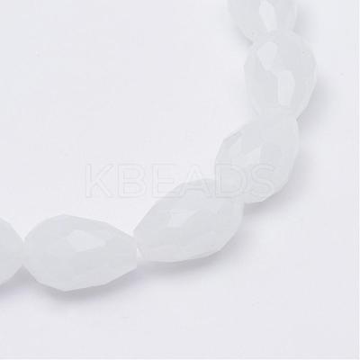 Teardrop Faceted Imitation Jade Glass Beads Strands GLAA-Q052-A05-1