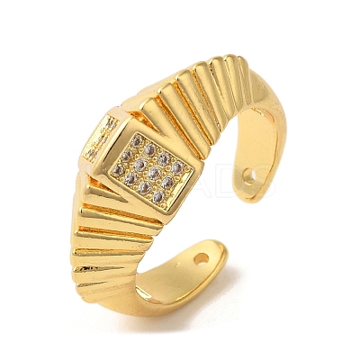 Brass Micro Pave Clear Cubic Zirconia Open Cuff Rings RJEW-U008-17G-1