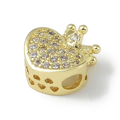 Rack Plating Brass Micro Pave Clear Cubic Zirconia Beads KK-A220-09G-1