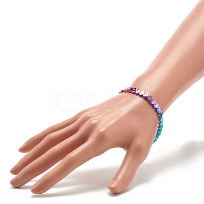 Synthetic Hematite Heart Beaded Stretch Bracelet BJEW-JB07721-02-1