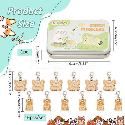 Wood Dog Pendant Locking Stitch Markers HJEW-NB00122-1
