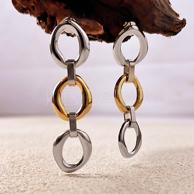 304 Stainless Steel Two Tone Oval Dangle Stud Earrings LS-EJEW-P326-01G-1