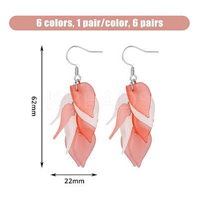 6 Pairs 6 Colors Acrylic Leaf Dangle Earrings EJEW-FI0001-73-1